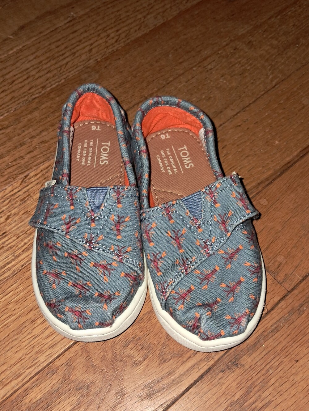 Toms Tiny Classic Alpargata Blue Lobsters Toddler 6 Shoes